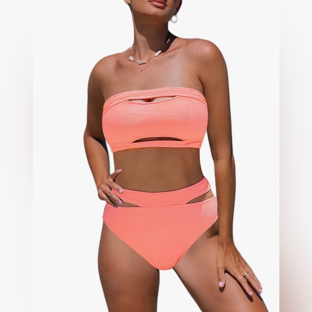 HILINKER 2 Piece Bikini High Waisted Bandeau Bathing Suit Swimsuit- Size XL